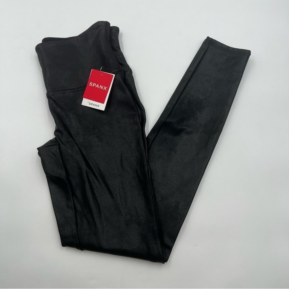 Spanx Faux Leather Leggings Black High Rise Shaping Pants M NWT 2437
